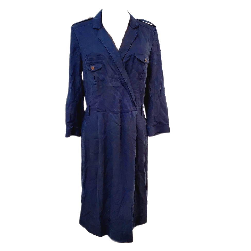 Gerard Derel Faux Wrap Lapel Midi Utility Trench Dress 12
